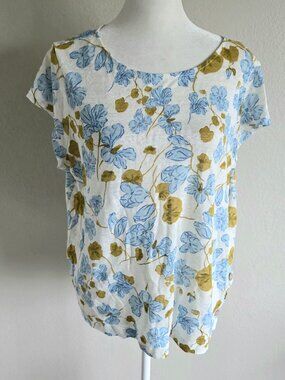Joie Top Blouse 100% Soft Linen Floral Button Accent Pullover Cap Sleeve Size M